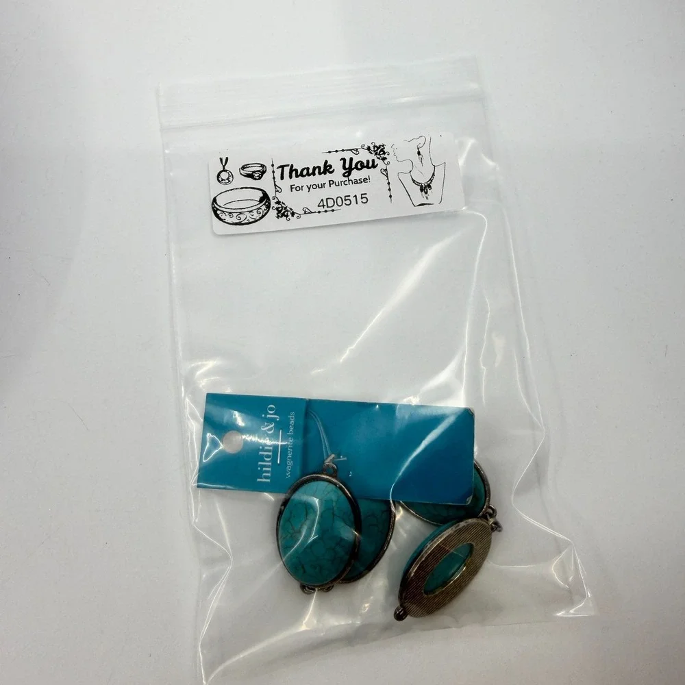 Hildie & Jo Turquoise Blue Wagnerite Oval Bead Links Silver Tone Jewelry Making